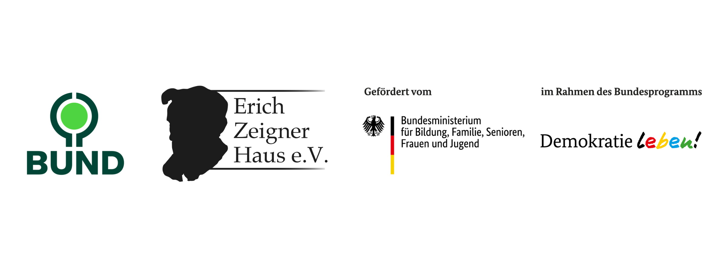 Förderlogos Logos des BUND, des Erich Zeigner Hauses und des Projektes Demokratie leben