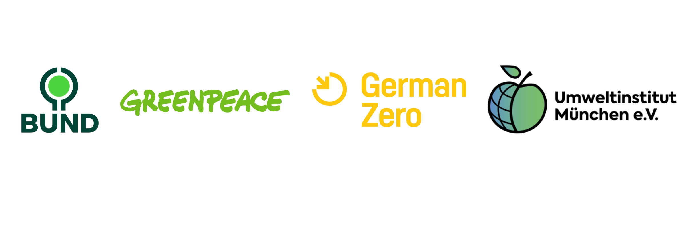 Logos des BUND, von Greenpeace, German Zero und dem Umweltinstitut München e.V.