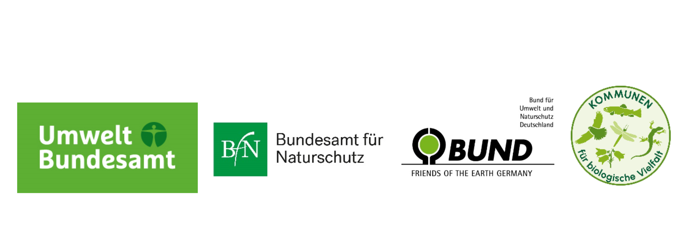 Logos von Umweltbundesamt, Bundesamt für Naturschutz, BUND und Kommunen für biologische Vielfalt